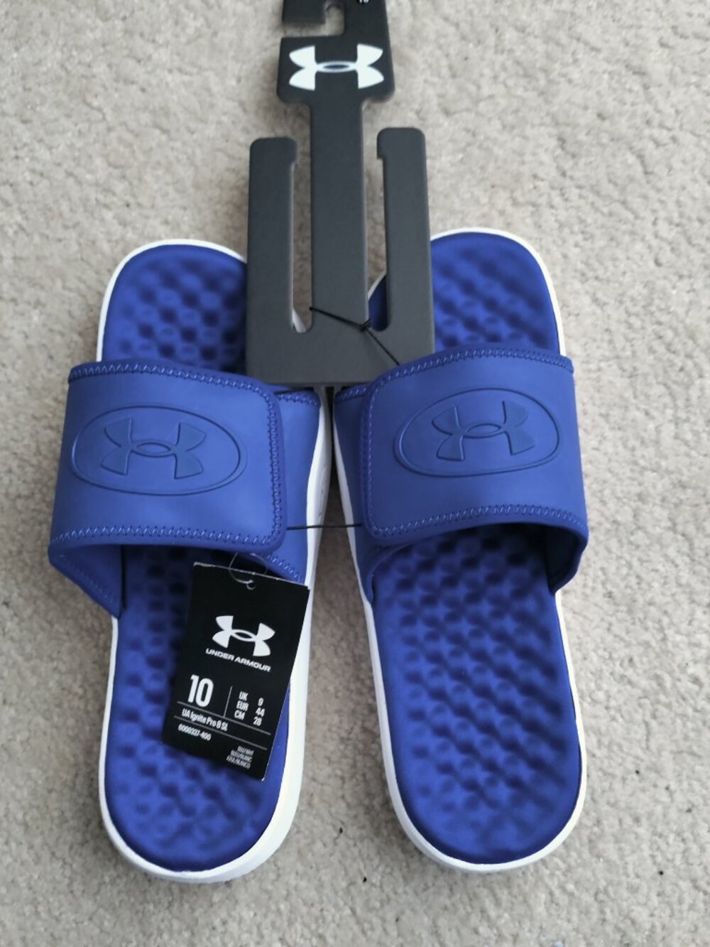 NWT Under Armour 10 Men's UA Ignite Pro 8 SL Slides Blue Sandals Flip Flop Foam